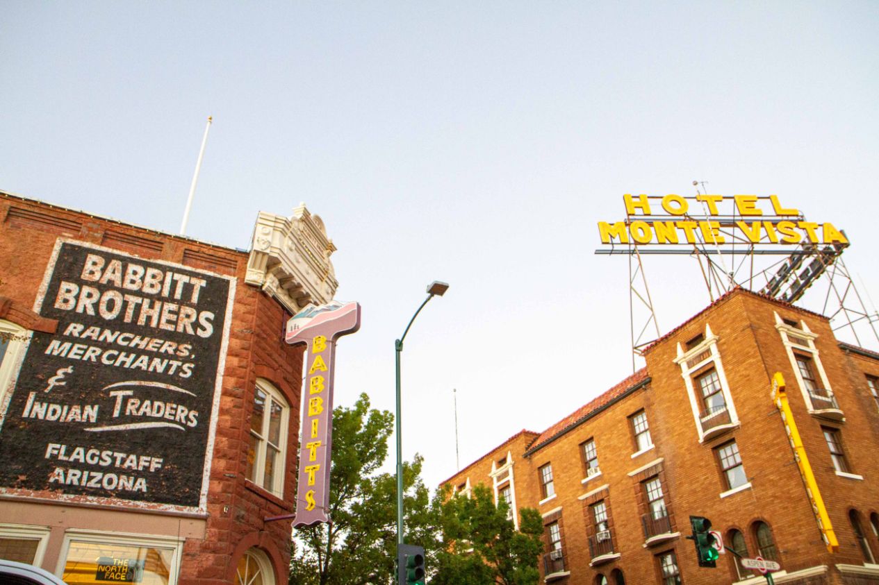 Babbitt Brothers Outfitters and the Monte Vista hotel in downtown Flagstaff