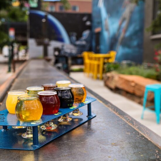 Dark Sky Brewing beer sampler outdoors